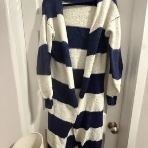 Beginning Boutique Navy and White Striped Cardigan